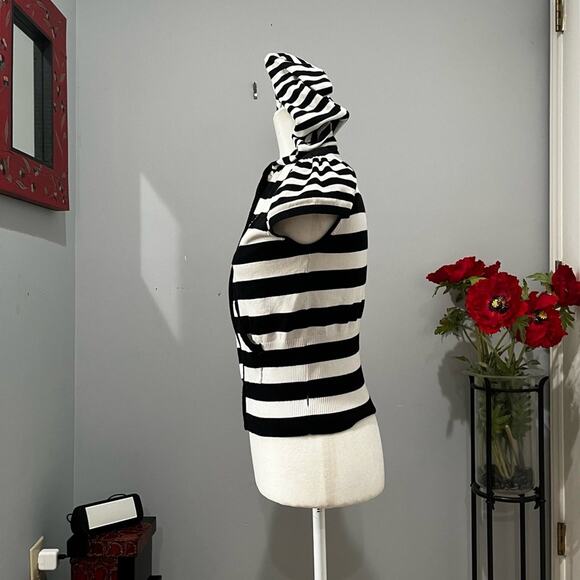 Bebe Silk Striped Y2K Bling Crown Rhinestone Athleisure Zipper Hoodie Sweater L - Picture 4 of 15